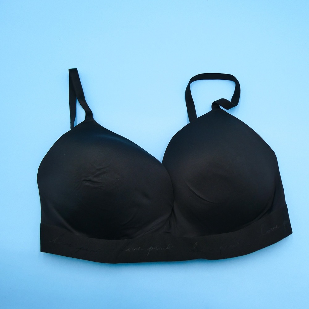 PINK Bra Womens 38DD Wear Everywhere Wireless Push Up Black Microfiber
